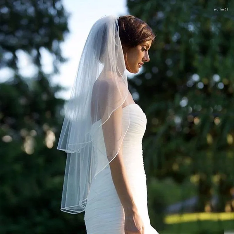 Brudslöjor Två lager bröllopslöja med Comb Solid Color Soft Tulle White Ivory Woman Accessories