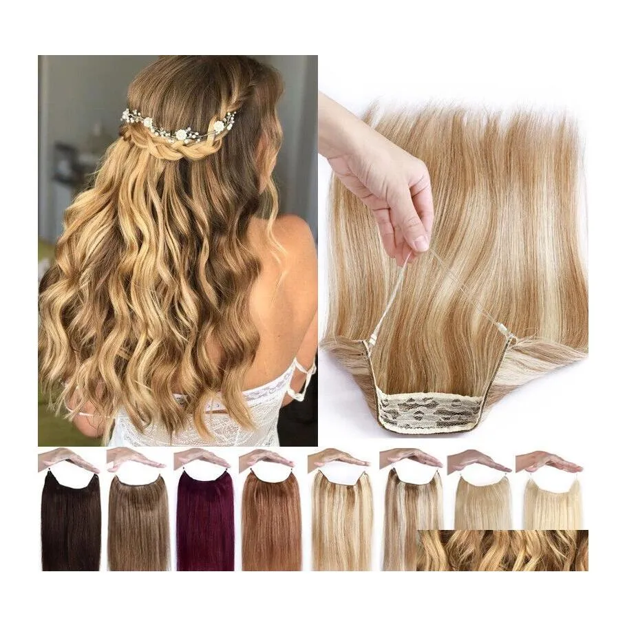 Clip dans les extensions de cheveux produits humains sur le marché Slilcone Ring Halo avec 100G One Pack Drop Delivery Remy Virgin Dh5Rv