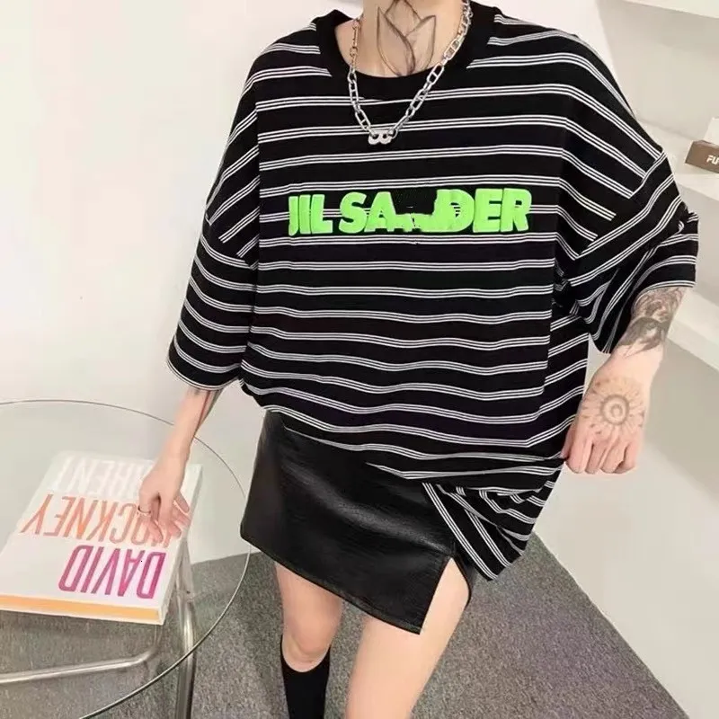 Womens TShirt SS Black Striped Letter Uomo Donna Foam Print Cotton Casual Tops Ins Fashion lDER Oversize Tees 230516