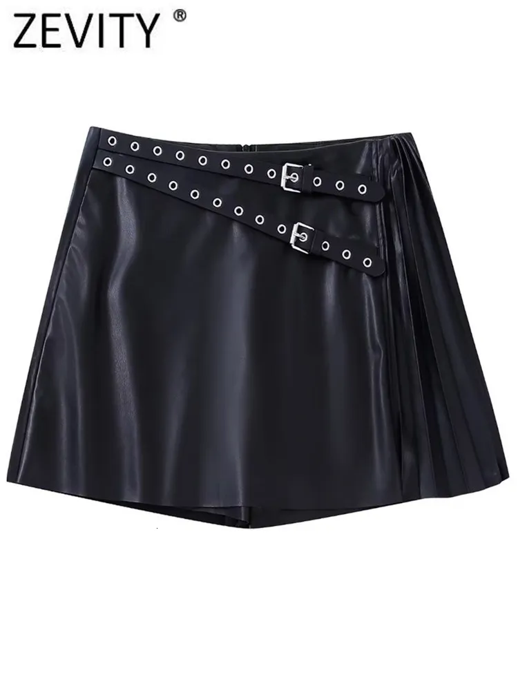 Kvinnors shorts Zanut Rok Pendek Berlipat Mini Kulit Pu Desain Sabuk Wanita Kulot Celana Seksi Chic Pantalon Cortos P2596 230515