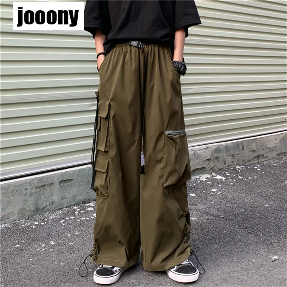 Men's Pants Men's Military Green Overalls Elastic Waist Trousers Men's Straight Loose Versatile Multi-Pocket Wide-Leg Black Casual Pants 230516