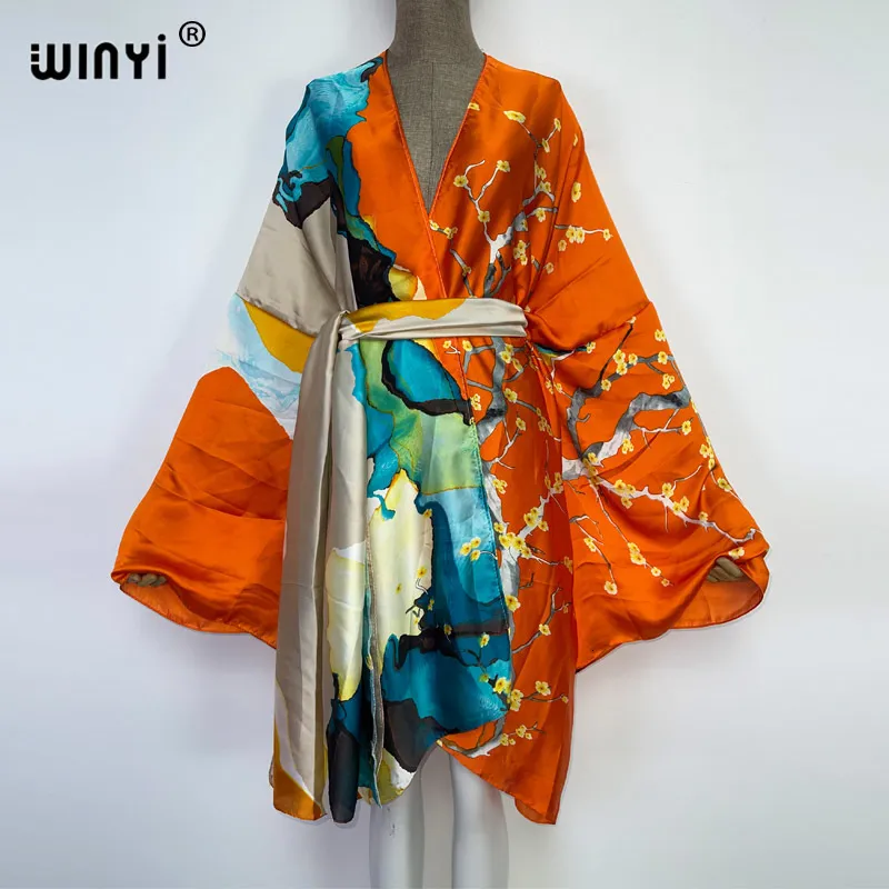 Dames badmode Winyi Summer Beach Wear Swim Suit Cover Kaftan Sweet Lady Boho Cardigan Stitch Self Theed Sexy Holiday Long Sleeve Kimono 230516