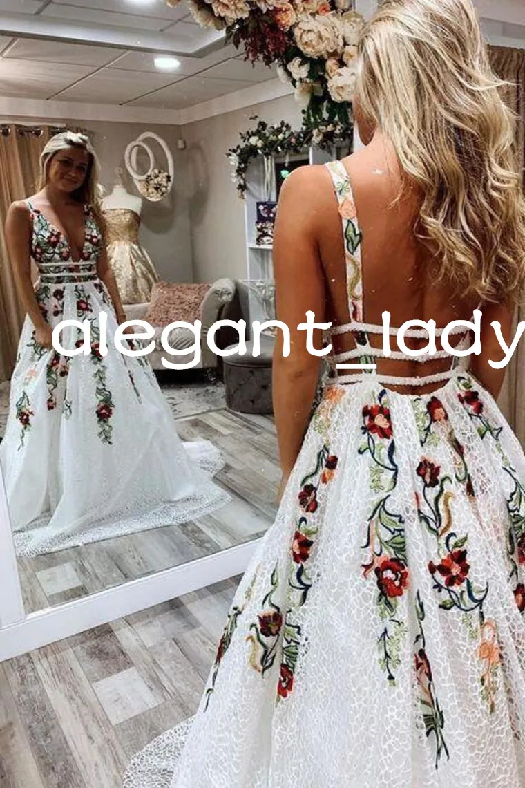 Bohemian Rose Embroidered Romantic Bohemian Wedding Dresses With V Neck And Backless Design Full Lace Perfect For Western Country Bridal Reception In 2023 From Alegant lady 174.88 DHgate.Com