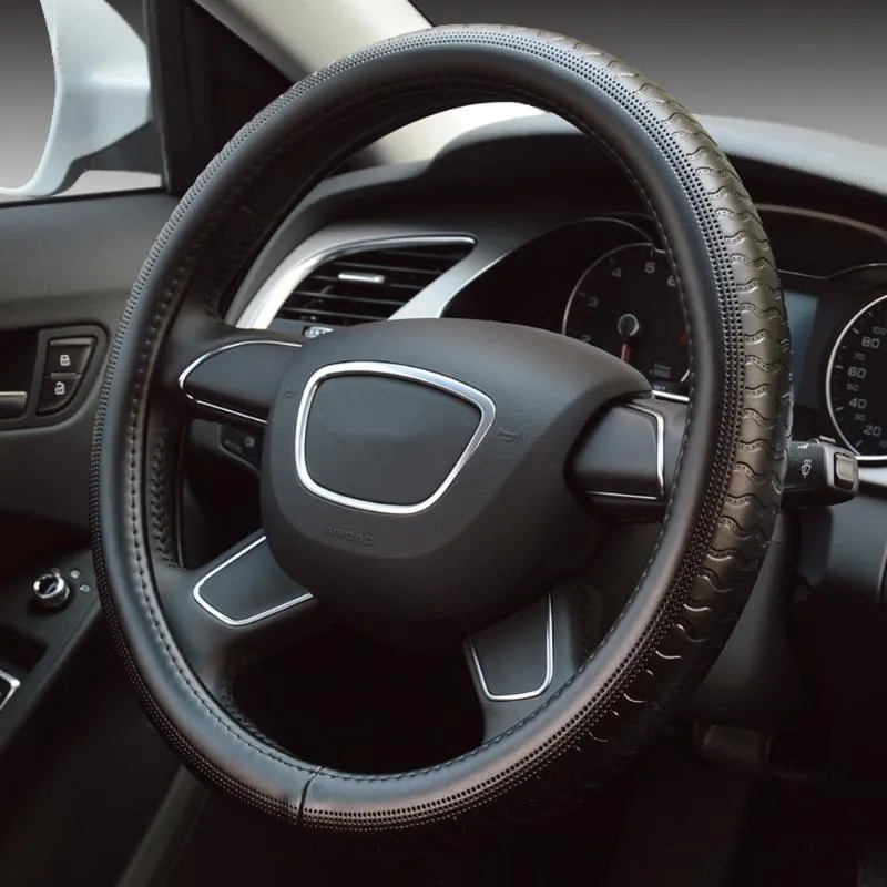 Luxury Black Genuine Leather Steering Wheel Covers Oreillys Anti Skid