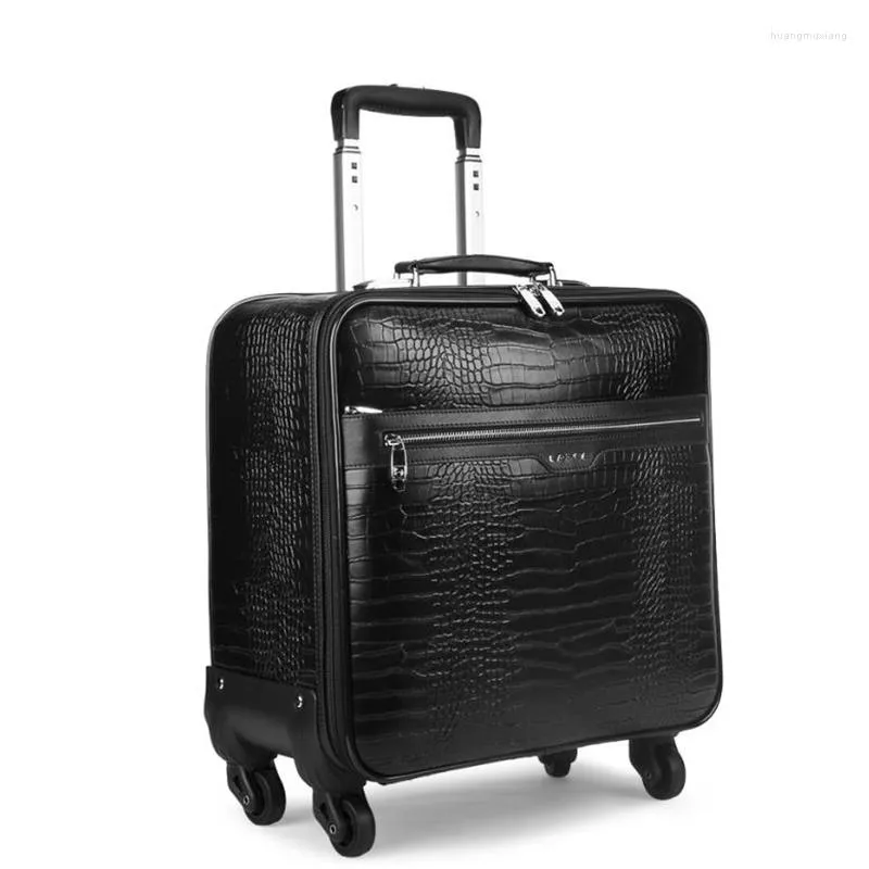 Suitcases 16"18"20" Inch Crocodile Pattern Cabin Size Leather Trolley Suitcase Spinner Hand Luggage Bag For Business