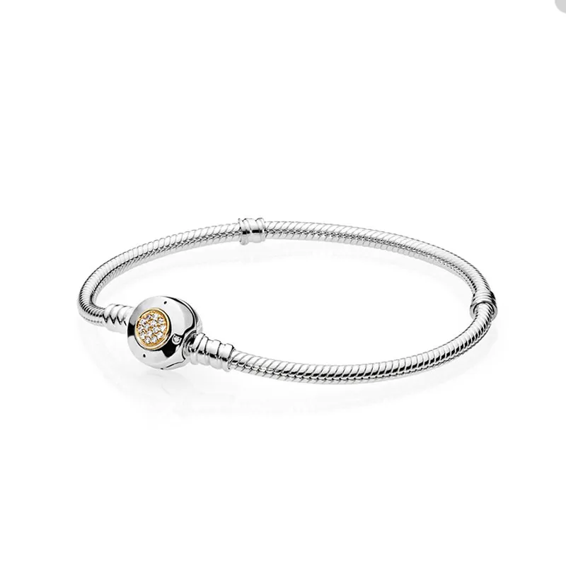 Tweekleurige gouden clasp-bedelarmband voor Pandora Real Sterling Silver Party Sieraden Designer armbanden voor dames slangenketenarmband met originele doos groothandel