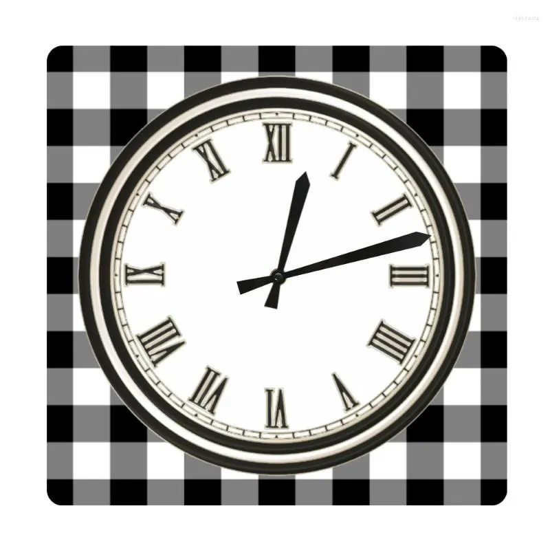 Horloges murales minimaliste noir et blanc motif à carreaux décor de cuisine horloge carrée Style campagnard Design moderne minimalisme amant montre