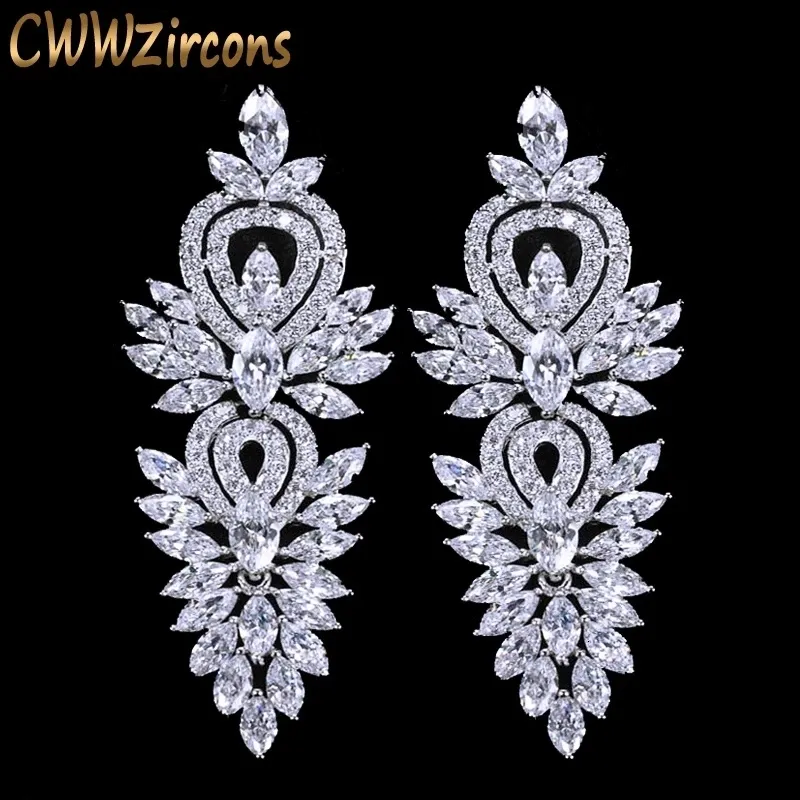 Dangle Chandelier Cwwzircons Vintage Wedding Party Jewelry AccessoriesゴージャスなCubic ZirconiaビッグロングラグジュアリーブライダルイヤリングCZ309 230516