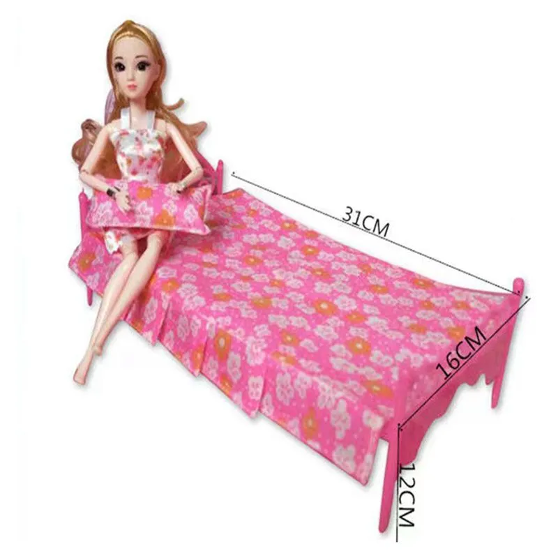 Doll Bed Kawaii Articoli in miniatura Giocattoli per bambini Spedizione gratuita Mobili per casa delle bambole per Barbie DIY Girl Bambini Compleanno Regalo di Natale