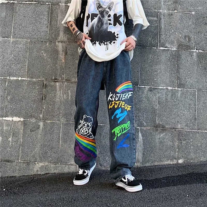 Jeans pour hommes femmes Emo Harajuku Streetwear Alt Anime Hip Hop jambe large Baggy Denim pantalon Grunge Graffiti taille basse pantalon Y2k vêtements