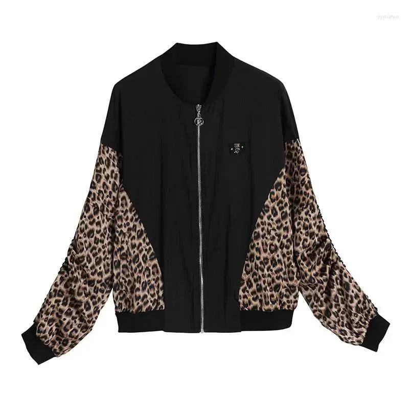 Женские куртки леопардовый принт бейсбольный униформа женская повседневная куртка 2023 Spring Suntumn Loase Top Top Top Outwear