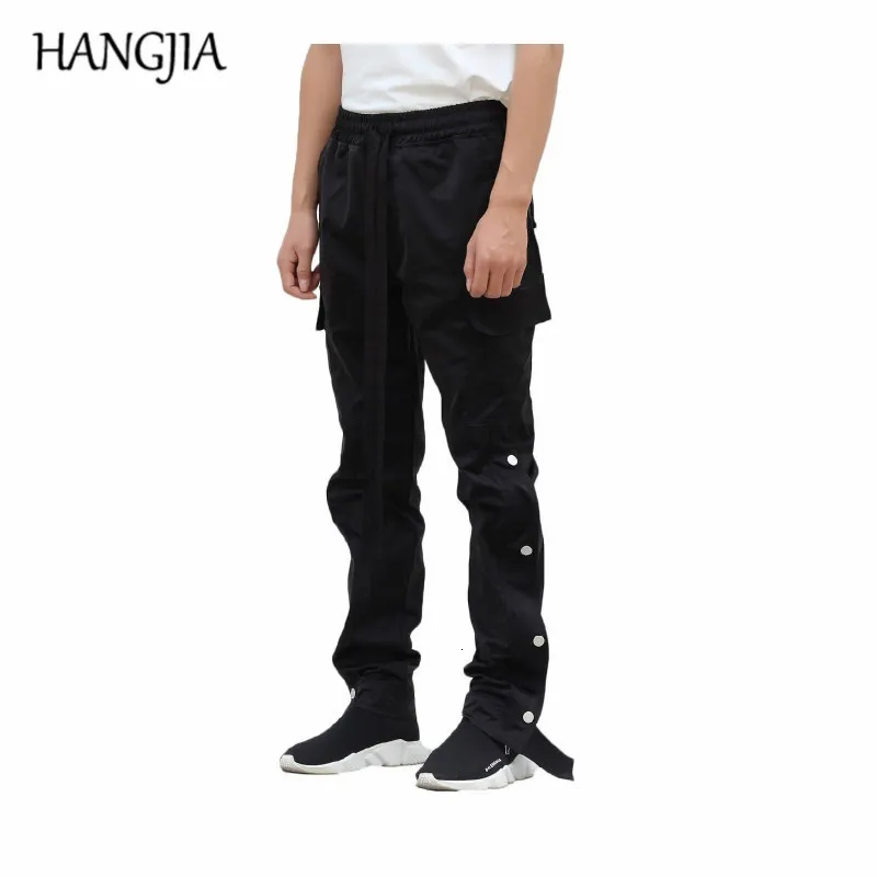 Mens Pants Black Cargo Urban Hip Hop Streetwear Long Straps Joggers Oversized Buttons Split Sweat European American 230516