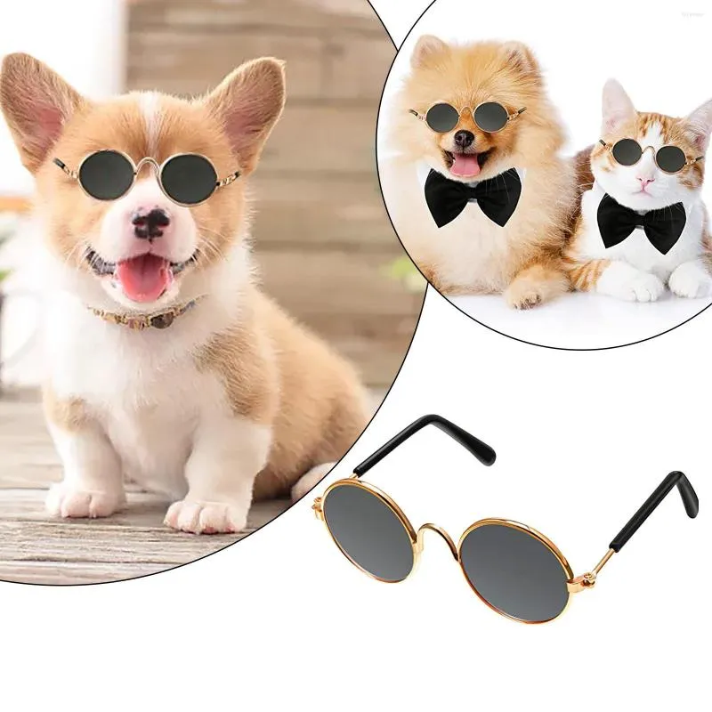 Hondenauto -zitplaatsen 1 pc's huisdier zonnebril retro ronde metalen puppy cosplay brillen brillen po props voor katten en klein tot medium