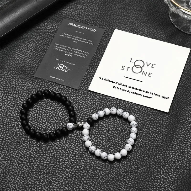 Strand Love Stone 2pcs/Set White Black Pare Magnetic Brashelets Natural Matching Braslet для любителей валентинговой магнит браслет