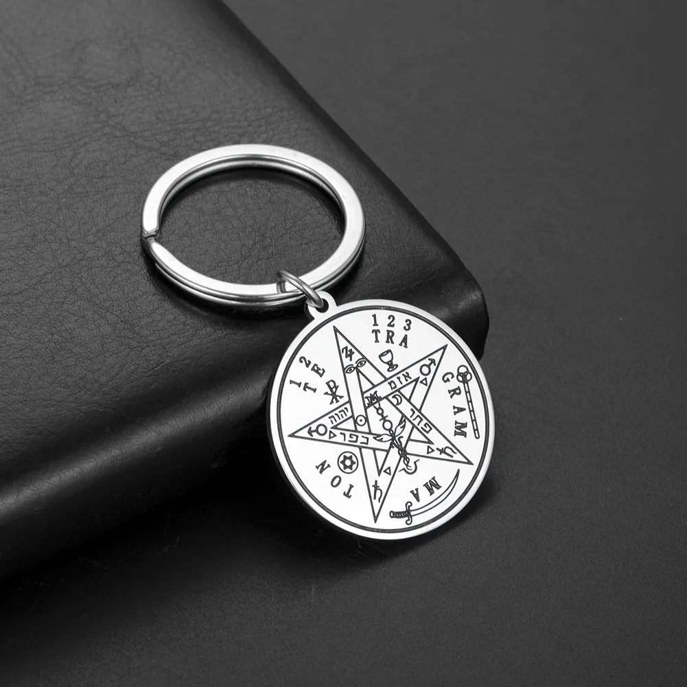 My Shape Vintage Tetragrammaton Wiccan Pentacle Keychain Key Ring Stainless Steel Key Chain Keyholder Amulet Talisman Jewelry