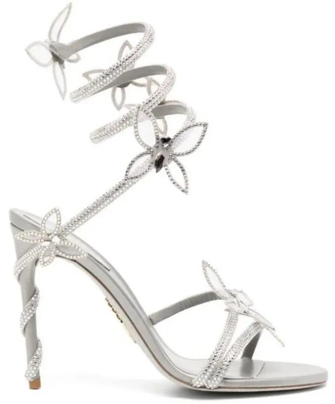 Rene Caovilla tacones de aguja sandalias cleo Margot sandalias con detalles de mariposas diseñadores de lujo zapatos de vestir zapatillas de mujer sandalia con tachuelas de diamantes de imitación 35---42 XXOOXO