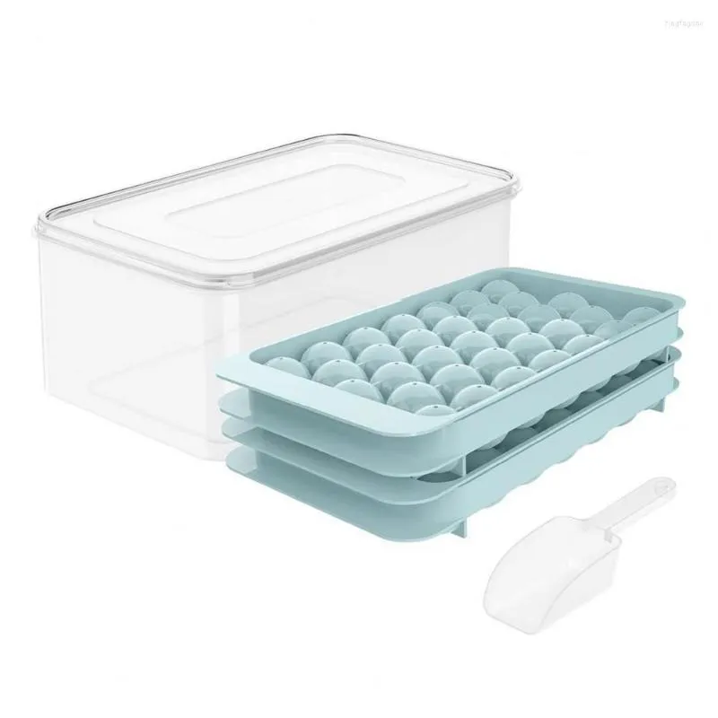 Backformen Wiederverwendbare Eiskugelform mit Deckel Stapelbare Lebensmittelqualität Kugel 33 Gitter Tablett Küchenwerkzeug