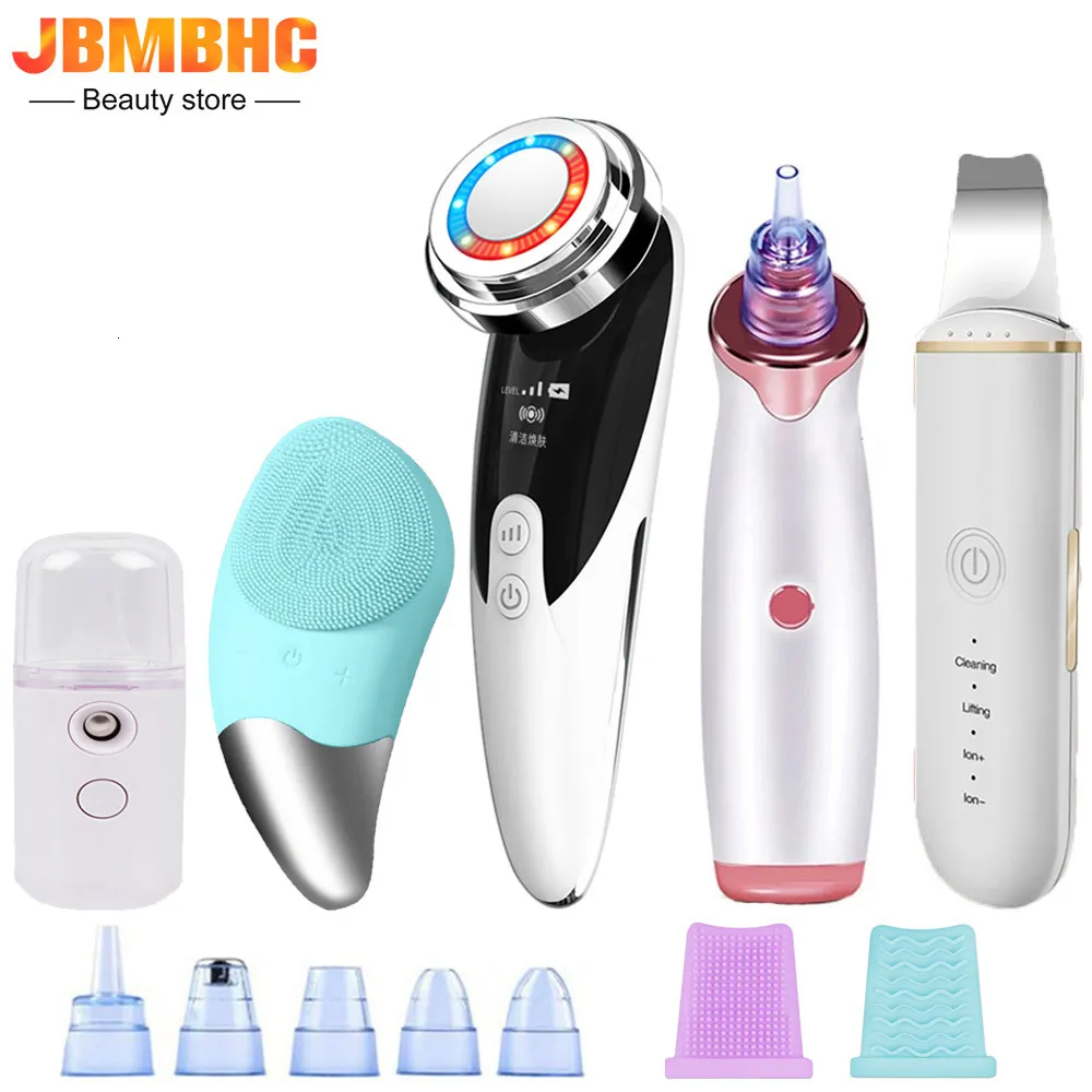 Face Care Devices Ultrasone Skin Scrubber LED Electric Massager Vacuüm Blackhead Remover Siliconen Vibratie Reinigingsborstel Cleaner 230515