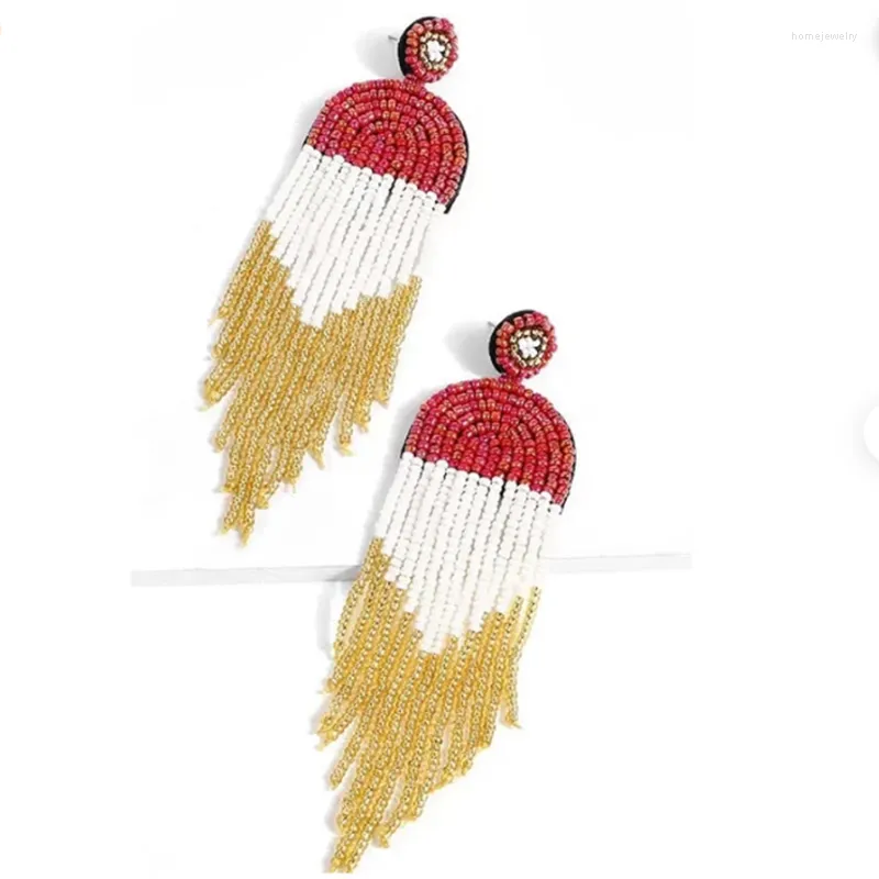 Orecchini pendenti FRANGIA CON PERLINE MARDI GRAS | Lampadario di perline di semi nativi americani per donne Mama Mom Boho Tassel Accessori