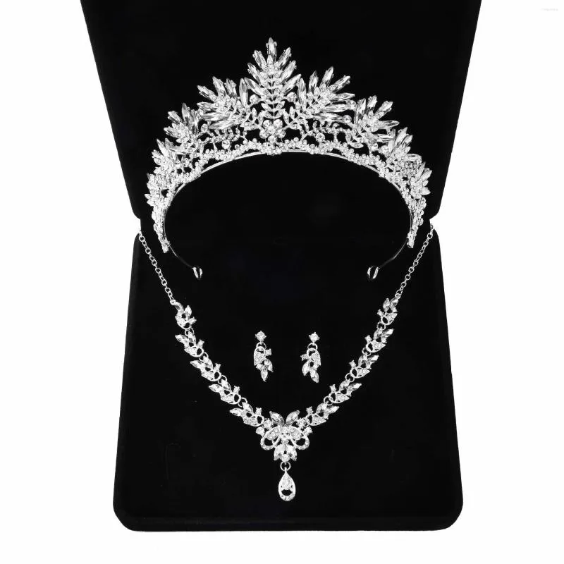 Collier boucles d'oreilles ensemble ruban feuille cristal mariée mariage cubique Zircon couronne diadèmes boucle d'oreille tour de cou perles africaines bijoux