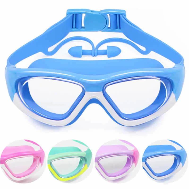 brilkinderen zwemmen een bril Kinderen 3-14 jaar brede visie Anti-Fog Anti-UV zwembadglazen met oordoppluggen Outdoor Sport Diving Eyewear P230516