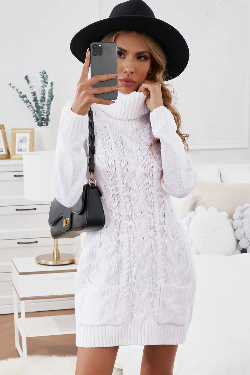 White cowl neck sweater dress cheap