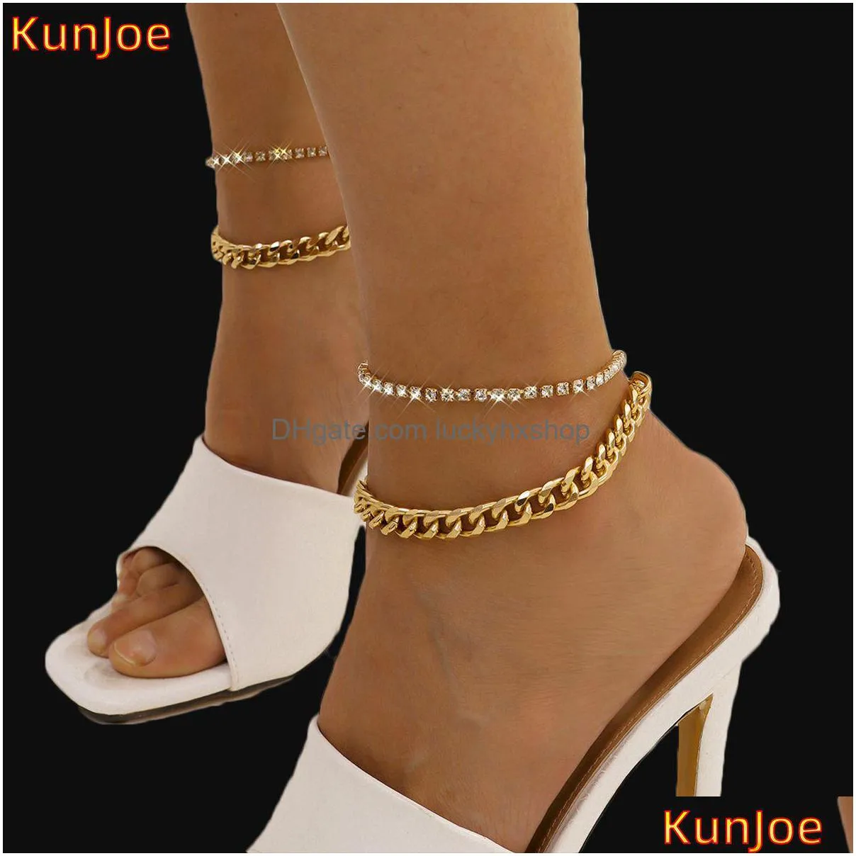 Anklets Beach Crystal Anklet for Women Gold Sier Color Cuban Chain Boho Ankle Armband On Leg Foot Armband Bohemian smycken Drop de Dhqzz