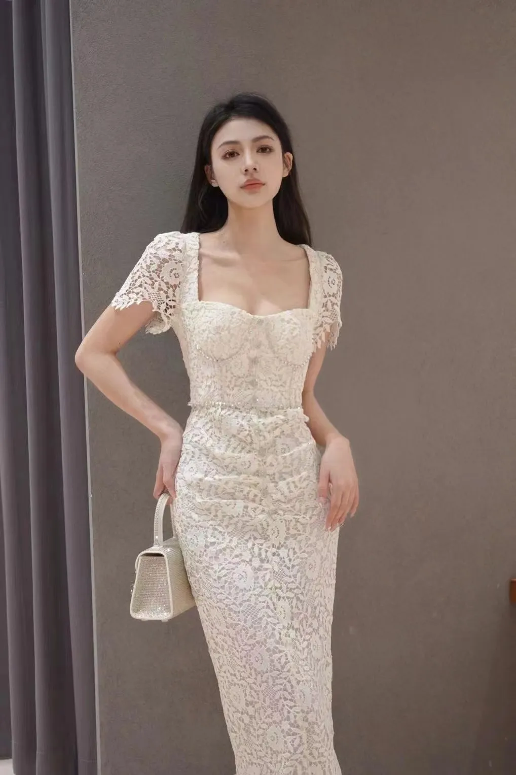 chinese dress ladies Lace Midi Dress, Cream – Everyday Chic Boutique main image 1
