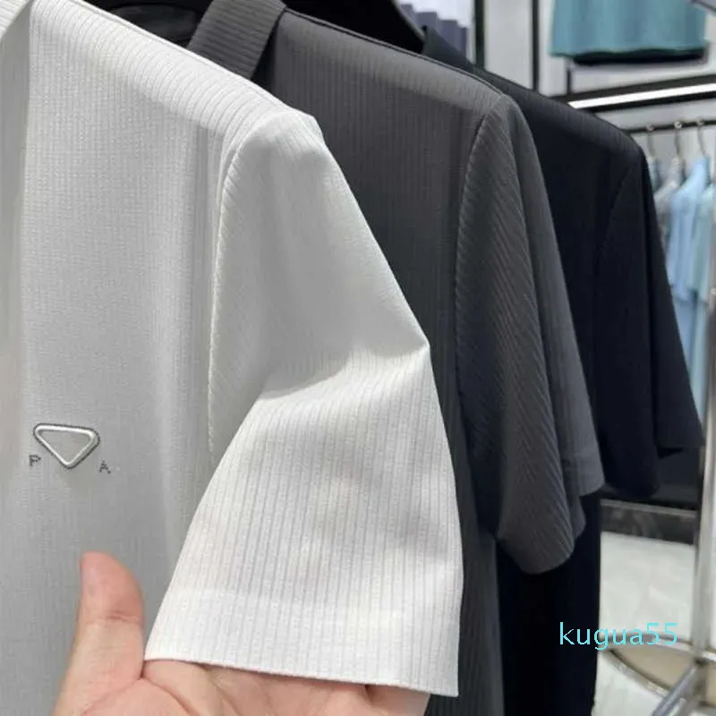 2023-Casual Buz Polo Gömlek Erkekleri Kadın Kısa Kollu İşlemeli Mektup Tee Tasarımcı Tshirt Business Rahat Pullover Top