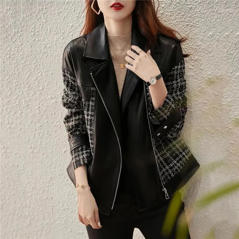 Casaco Feminino Womens Zipper Jacket Fashionable Black Plaid