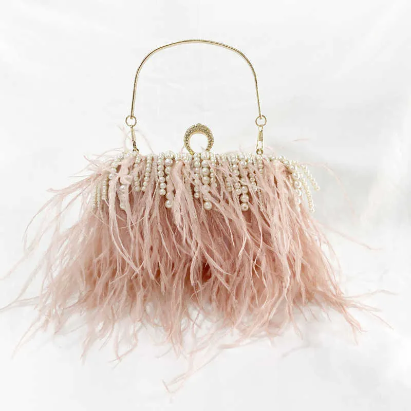 Shoulder Bags 2023 Pearl Luxury Real Ostrich Feather Handbag Women