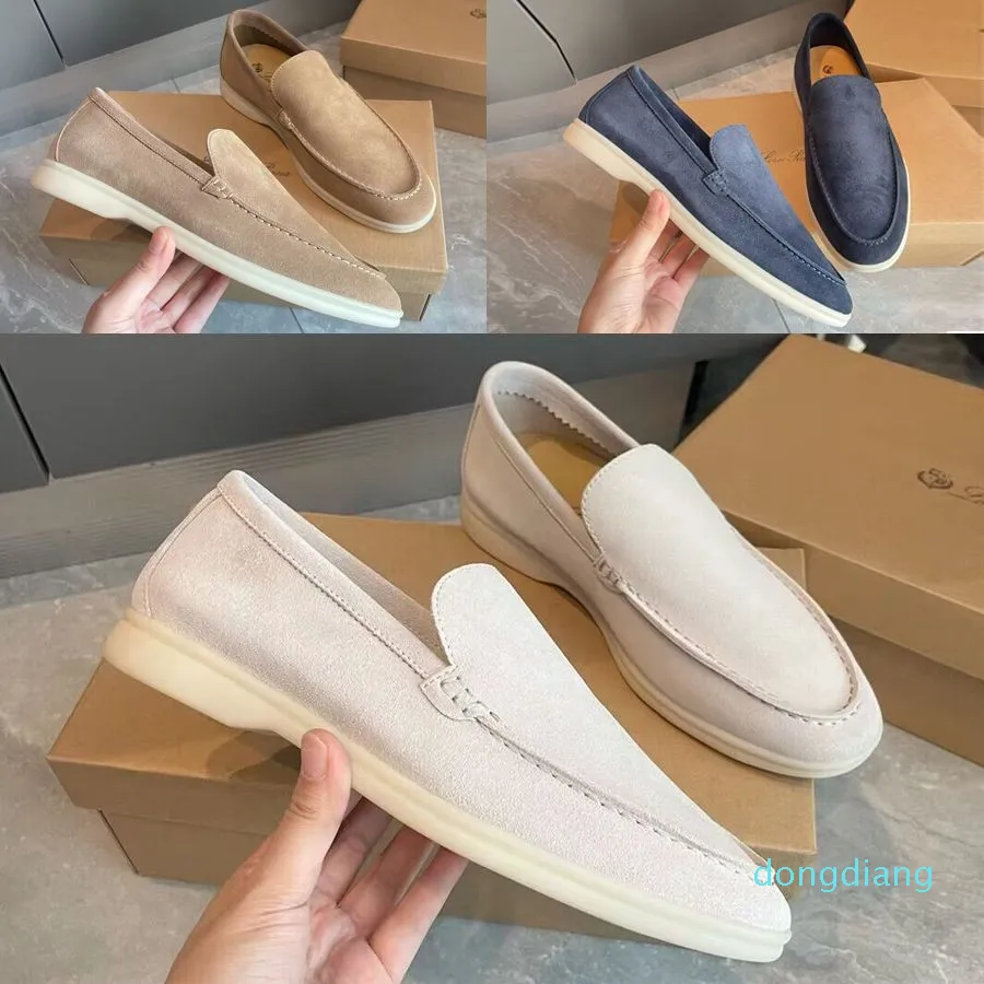 الأحذية غير الرسمية للرجال LP LP شقة منخفضة من جلد الغزال من جلد البقرة Oxfords Loropiana moccasins الصيف المشي الراحة زلة على الشقق النحيلة المطاطية eu38-45