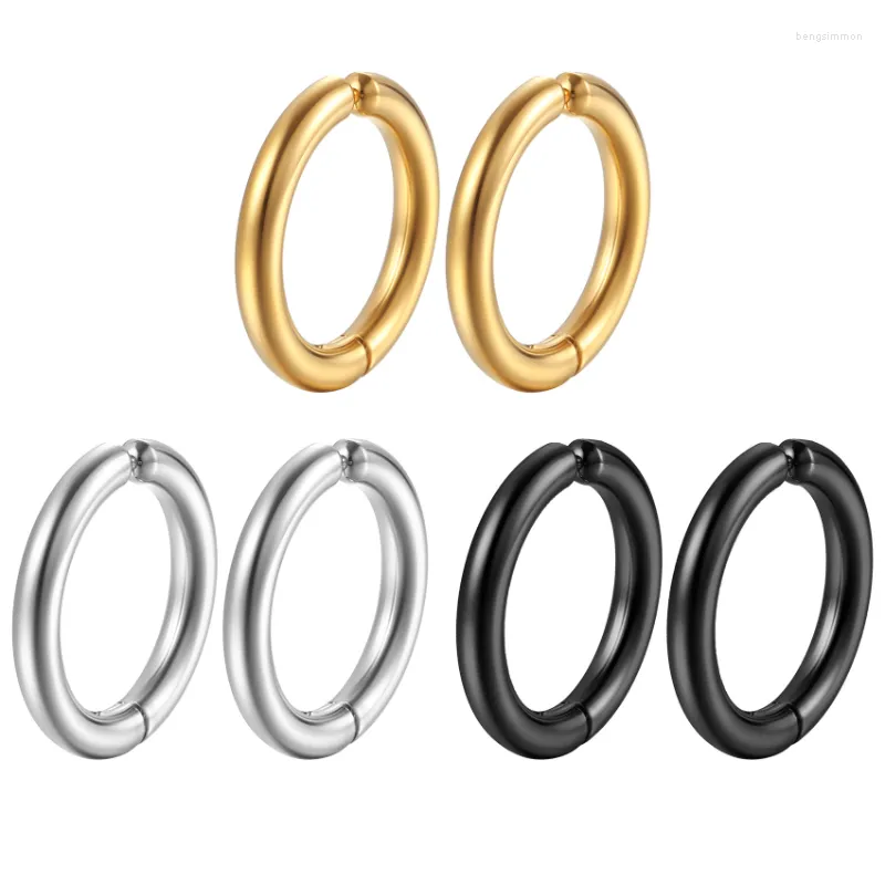 Boucles d'oreilles 1 paire 12mm hip-hop circulaire métal Simple mode acier inoxydable pour les femmes 2023 tendance bijoux accessoires