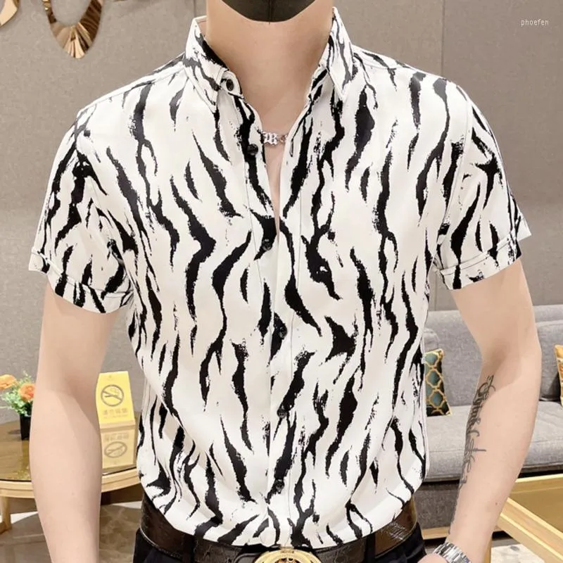 Camisas Informales Para Hombre Estampado De Cebra Contraste De Color Camisa De Vestir Ajustada De Manga Corta Para Hombre Ropa De Calle Social De Negocios Para Hombre Esmoquin Para Fiesta De 23 23