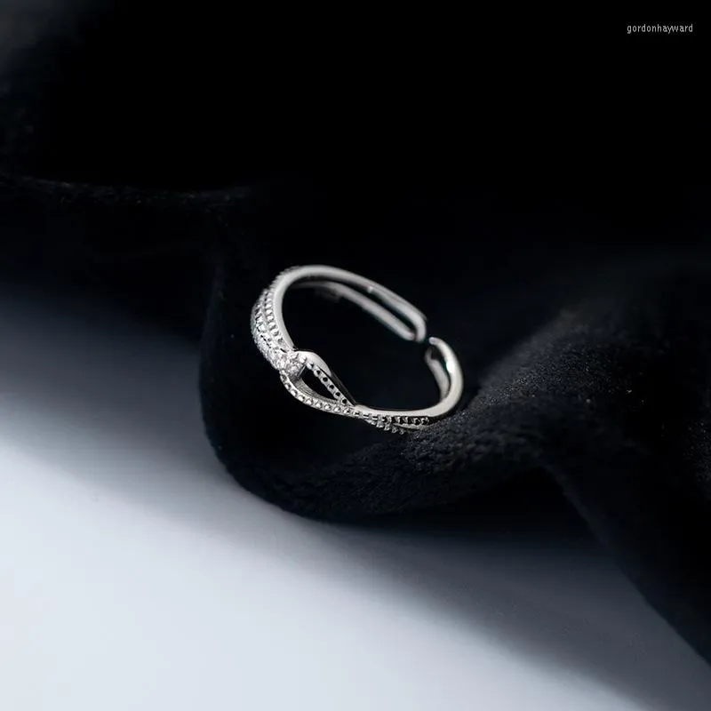 Cluster Rings Size 51-55mm 925 Sterling Silver For Women Adjustable Korean Fashion Geometry Shine Line Ring Girls Hollow