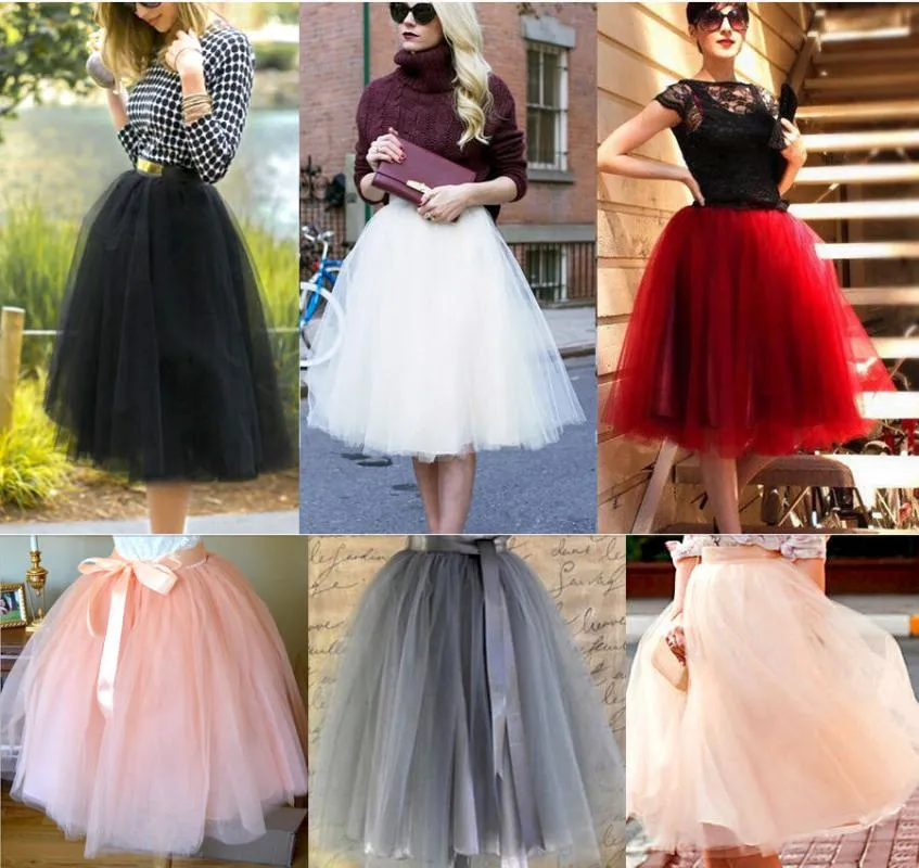Kjolar elegant harajuku 7 lager tyll kjol kvinnor vintage 50 -tal rockabilly tutu petticoat boll klänning