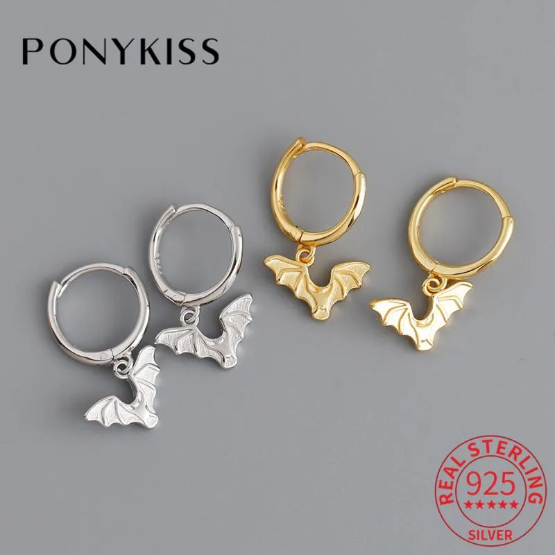 Hoopörhängen Huggie Ponykiss Trendy S925 Sterling Silver Bat Animals For Women Party Delicate Accessory Minimlist Fine Jewelry