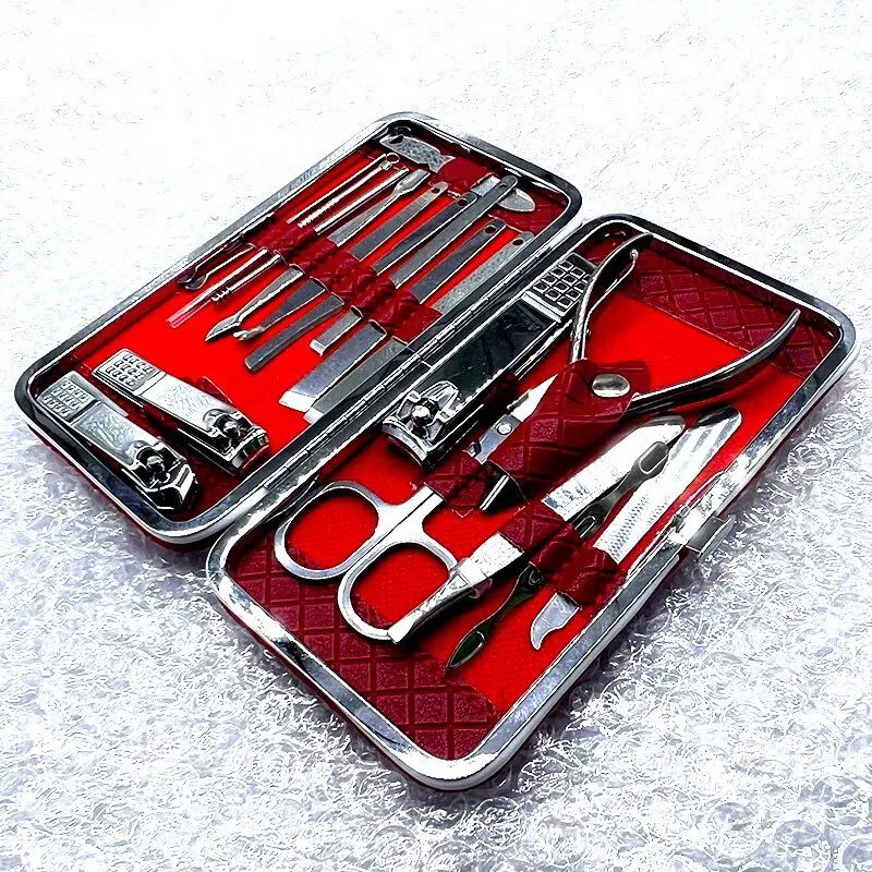 18-i-1 manikyrset i rostfritt stål Professionellt nagelklippningssats med pedikyrverktyg Kit för inåtväxande nageltrimmer
