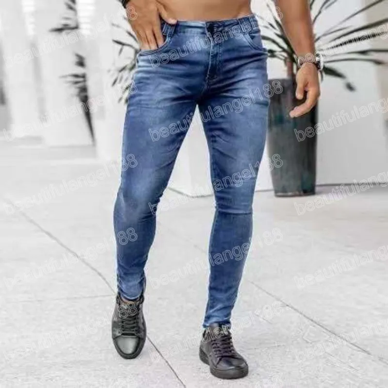 Men Blue Skinny Jeans Trousers Fashion Mid Waist Slim Fit Strech Jeans Homme Causal Black Denim Pencil Pants Pantalones Hombre