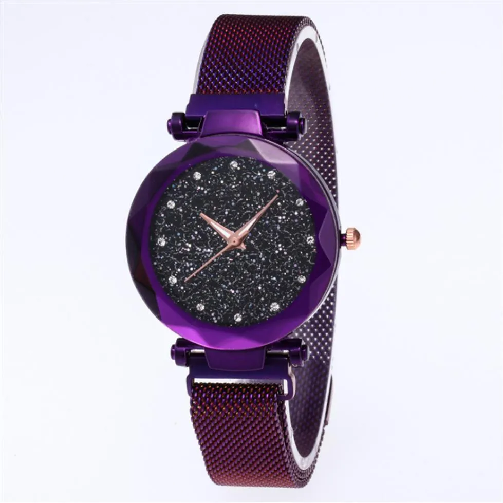 Diamond Starry Sky Chila Piękna fioletowa kwarcowa Women Watch Panie Watches Fashion Woman Casual Na rękę