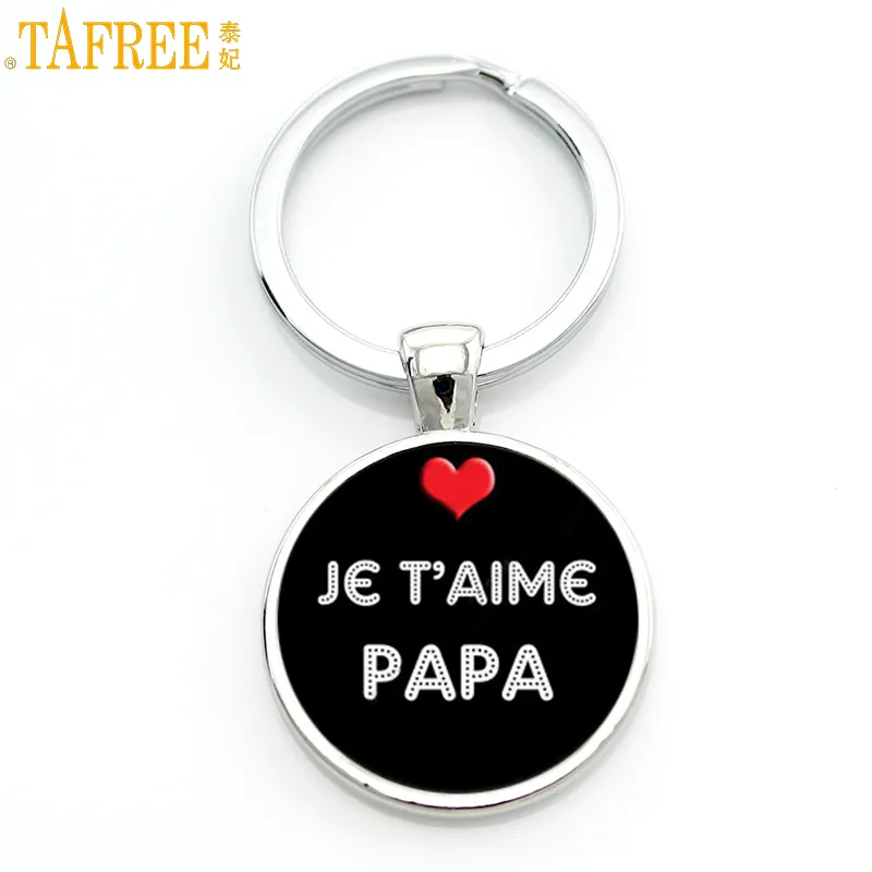 Tafree New Fashion Je T'Aime Papa Keychain Fathers Gifts J'ai UN Super Papa Key Chain Ring Holder for Dad Men Jewelry CT477