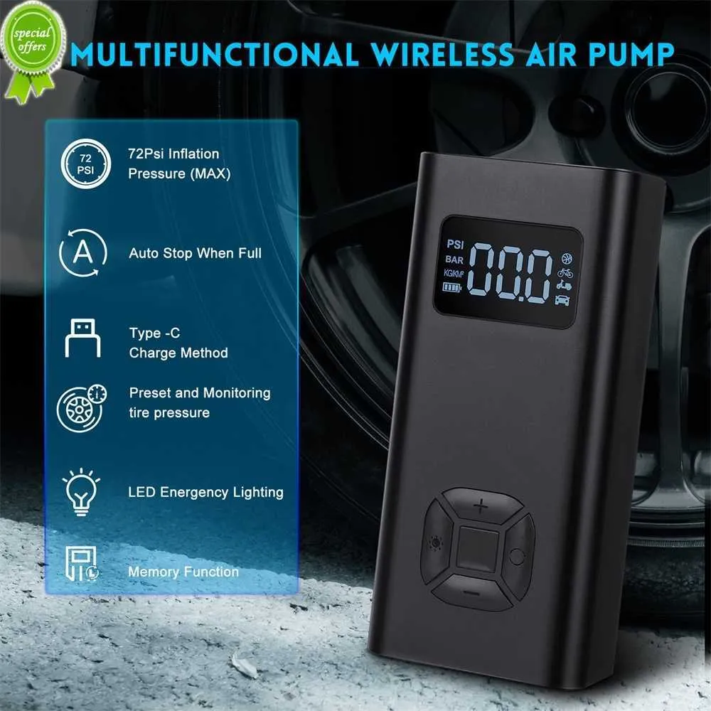 Portable Tire Inflator Air Compressor - 150 PSI Cordless Pump With Digital Gauge, Auto Shut-Off, LED Light For Car, Bike, Balls
