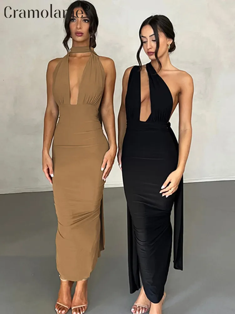 Casual jurken sexy halter backless spleet bodycon maxi jurk vrouw elegant huis feest avond vakantie Lang zomer wit zwart kahki 230517