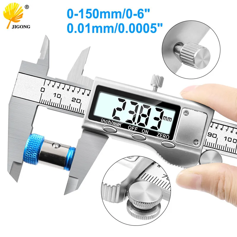 Vernier Calipers Jigong 0-150mm/6 "Metal Casing Digital Caliper Vernier Caliper Gauge Micromer 230516