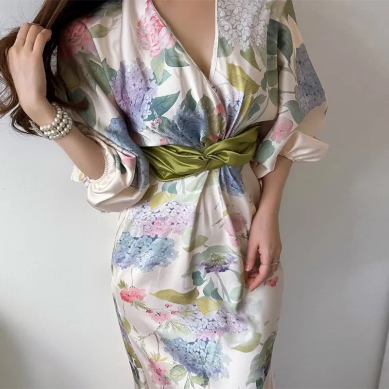 chinese dress ladies Floral Print Maxi Dress 'Miyamoto' – My Japan Clothes main image 1