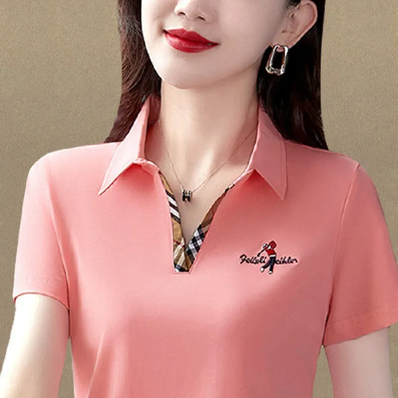 Summer Women Slim Golf Polo koszule krótkoczestronne swobodne pique bawełniane haft haftowe logo żeńska mejr moda guzika homme