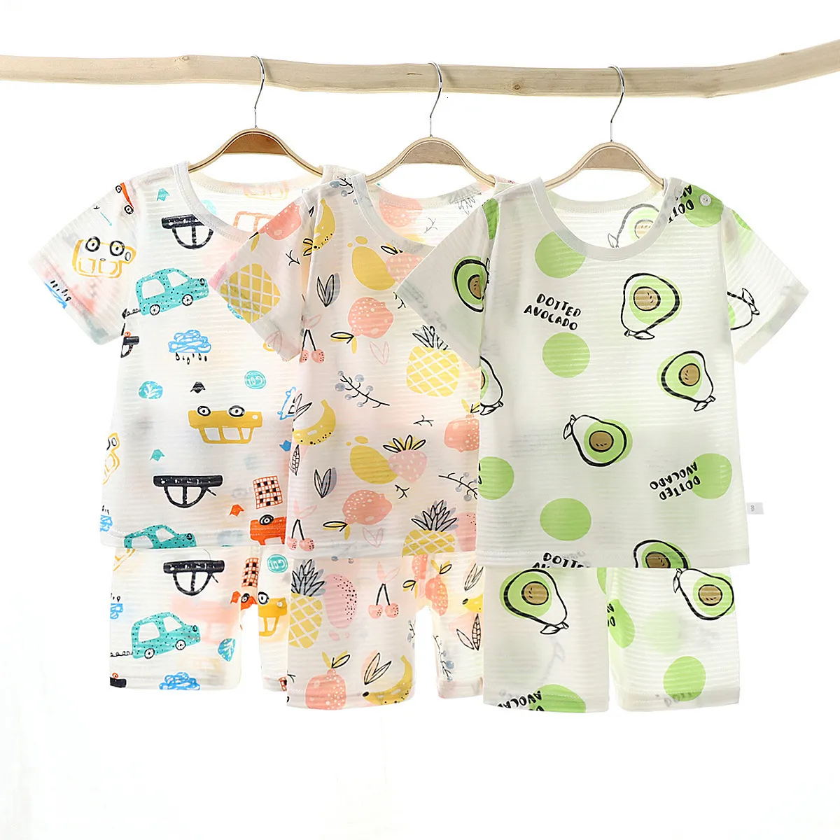 Pyjamas Pakaian Rumah Anak Anak Musim Panas Baru Setelan Piyama Katun Lucu Kartun Bagian Tipis Tidur Anak Laki Laki Perempuan Set Dua Potong 230516