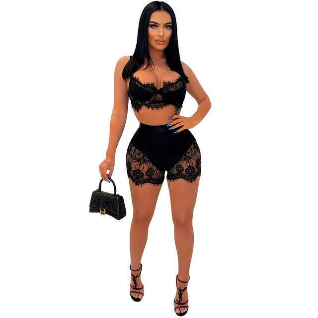 Sexy See Through Lace Tracksuit Set For Women Bralette Crop Top