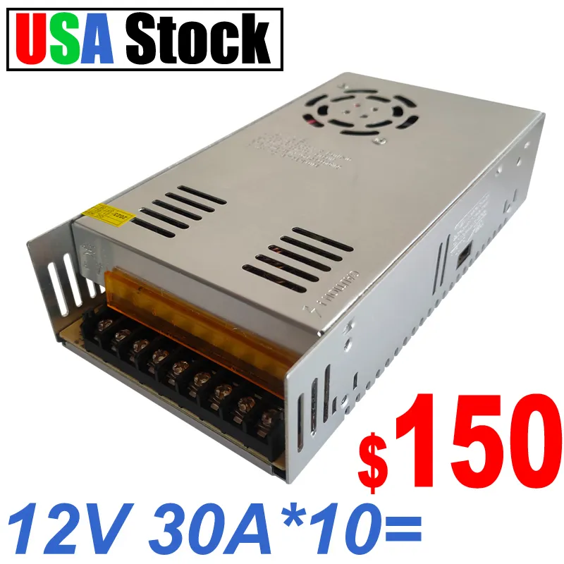 12V 30A DC Universal Reguled Switching Power Supply 360W för CCTV Radio Computer Project LED Strip Lights 3D Printers Usalight