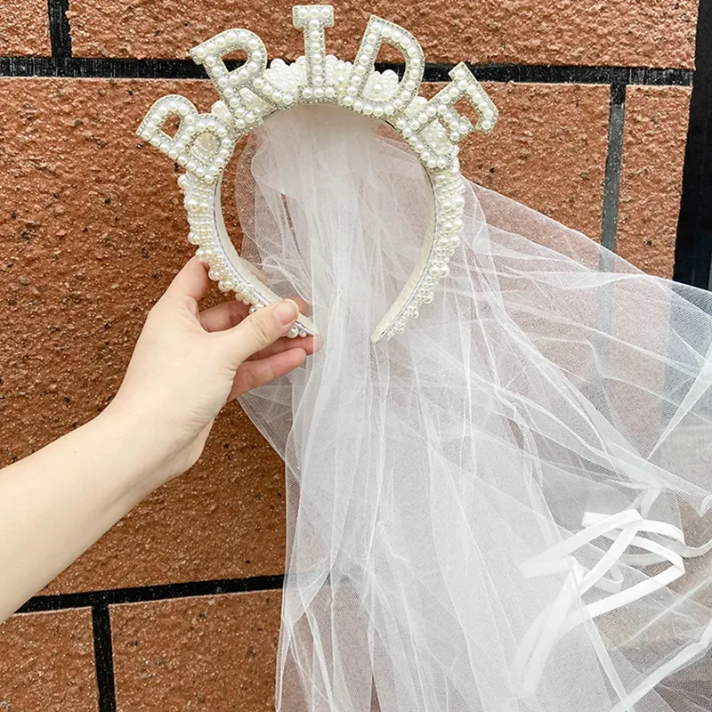 Andra evenemangsfestförsörjningar Bride för att vara Pearl Crown Tiara Veil Bach Bachelorette Hen Party Bridal Shower Wedding Engagement Repetition Dinner Dekoration Gift 230515